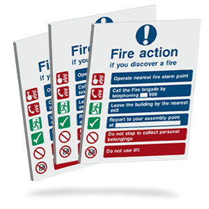 Three fire action signs