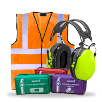 high visibility jacket, peltor headset and headtorch