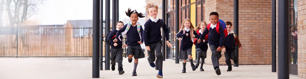 a group of children running