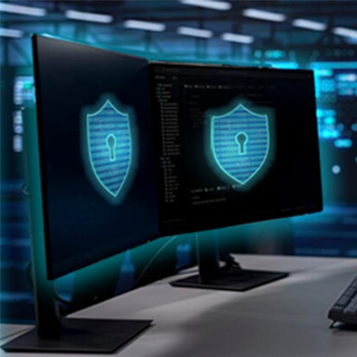 a computer screen with a blue security shield on it