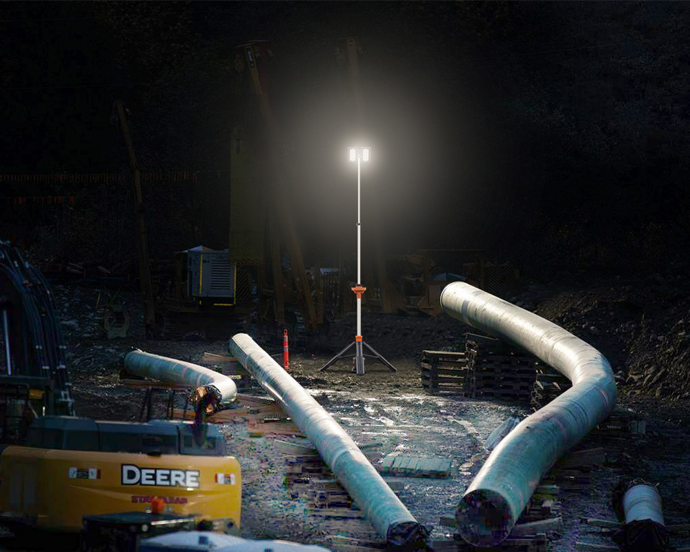 Construction site illuminated by floodlight